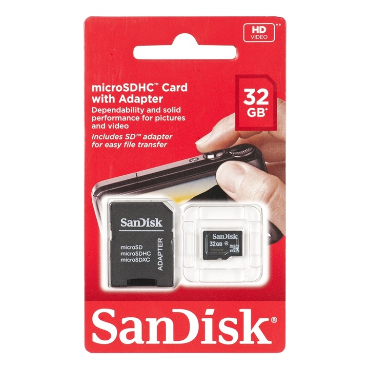 Карта памет Sandisk, MicroSDHC 32 GB, SD адаптер, Class 4