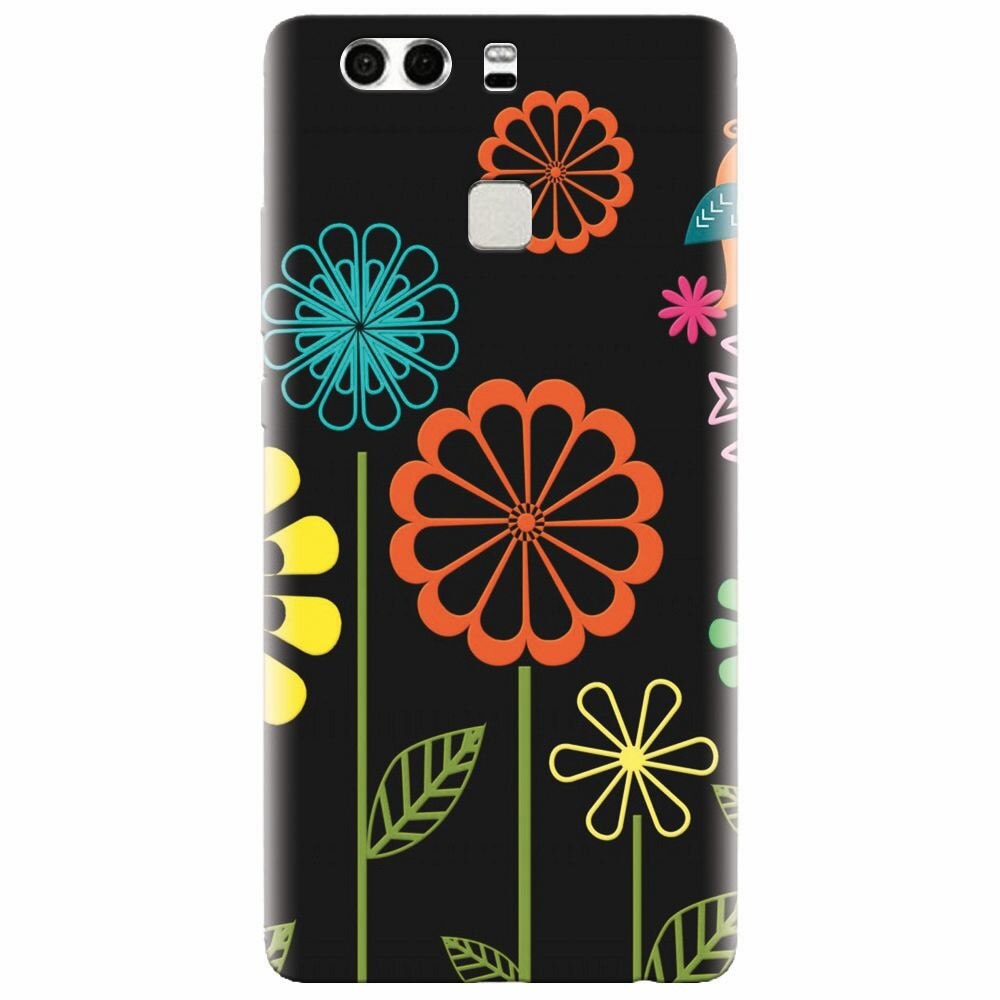Husa silicon pentru Huawei P9, Colorful Spring Birds Flowers Vectors