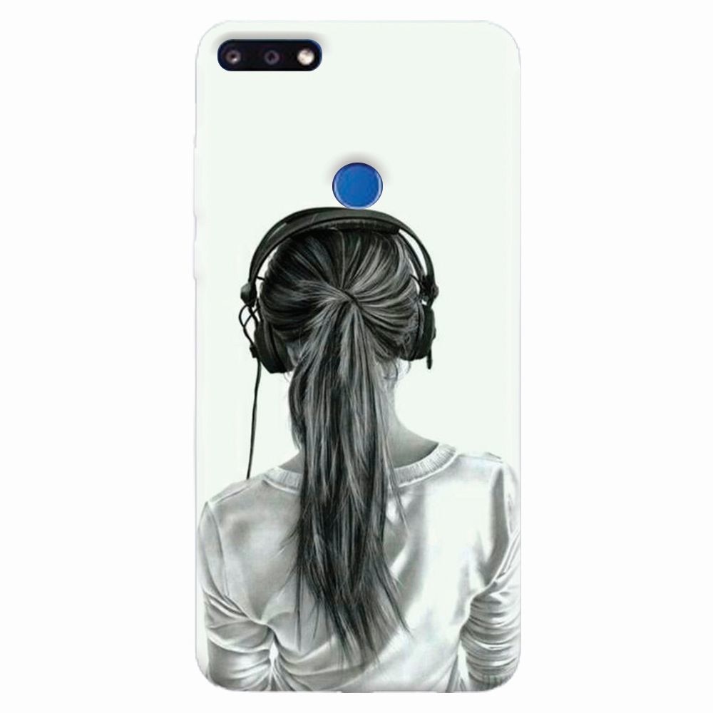 Husa silicon pentru Huawei Y7 Prime 2018, Girl With Headphone