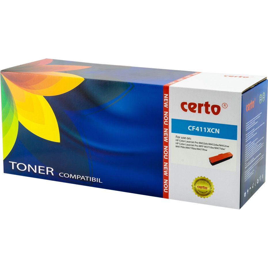 Cartus toner Certo CF411X, Cyan, 5.000 pagini, compatibil cu HP LASERJET PRO M452NW
