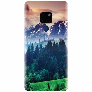 Husa silicon pentru Huawei Mate 20, Forest Hills Snowy Mountains And Sunset Clouds Husa silicon pentru Huawei Mate 20, Forest Hills Snowy Mountains And Sunset Clouds