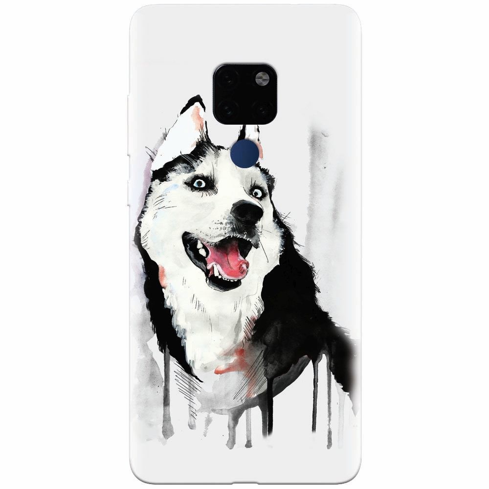Husa silicon pentru Huawei Mate 20, Husky Dog Watercolor Illustration