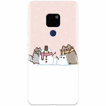 Husa silicon pentru Huawei Mate 20, Cat And Snowman Husa silicon pentru Huawei Mate 20, Cat And Snowman