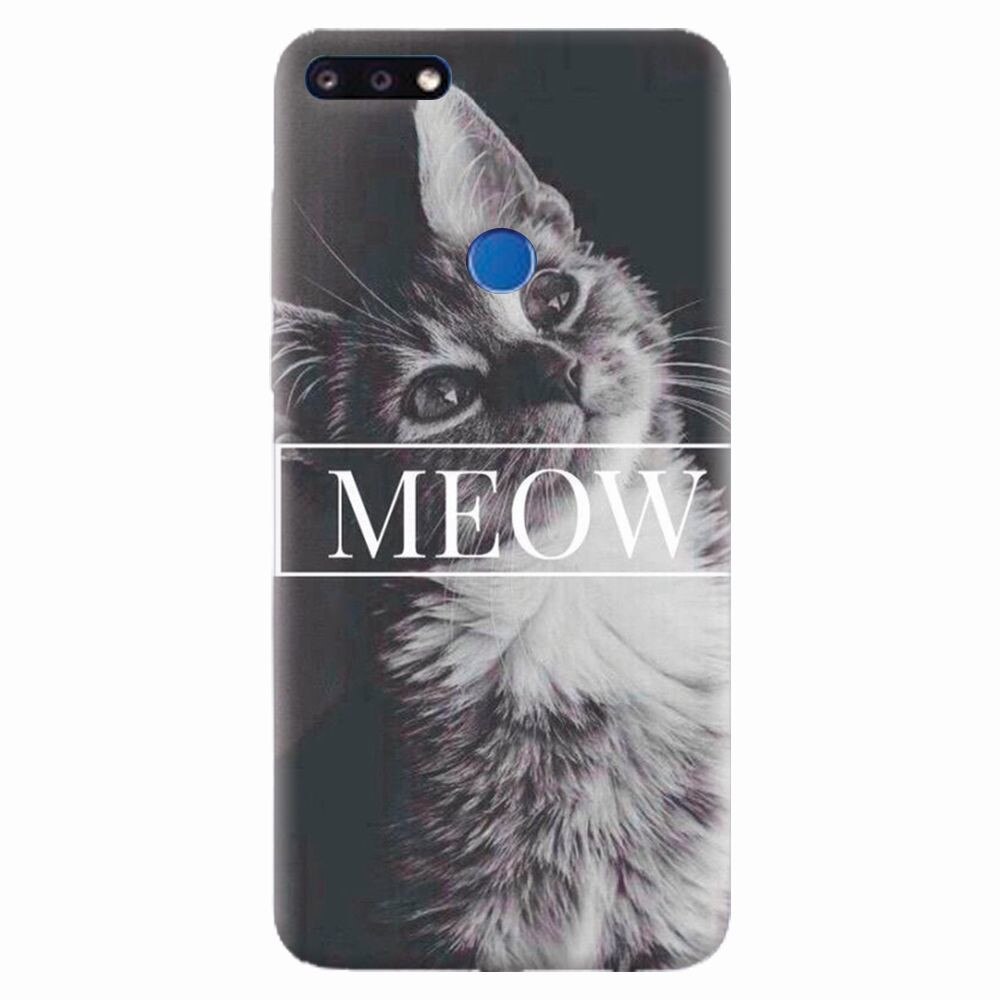 Husa silicon pentru Huawei Y7 Prime 2018, Meow Cute Cat