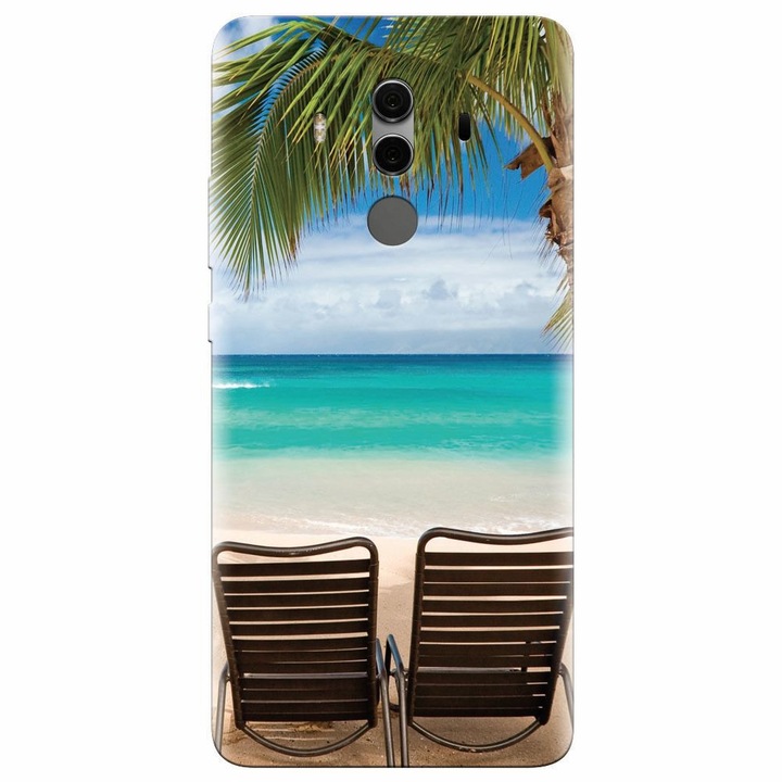 Husa silicon pentru Huawei Mate 10, Beach Chairs Palm Tree Seaside