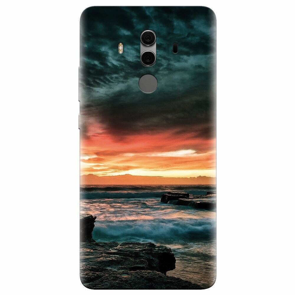 Husa silicon pentru Huawei Mate 10, Dramatic Rocky Beach Shore Sunset