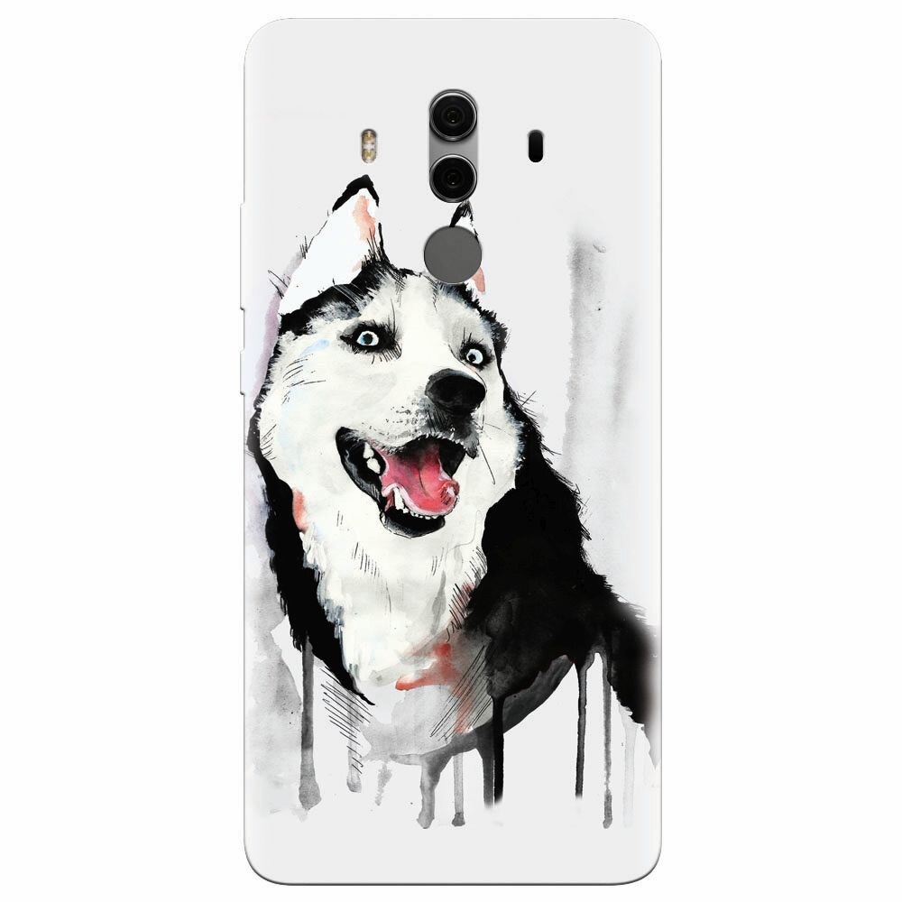 Husa silicon pentru Huawei Mate 10, Husky Dog Watercolor Illustration