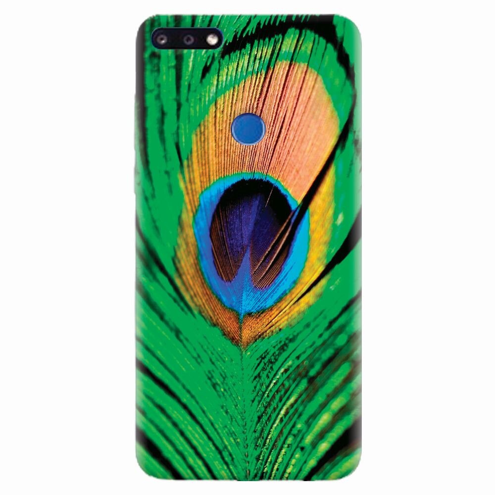 Husa silicon pentru Huawei Y7 Prime 2018, Peacock Feather Green Blue