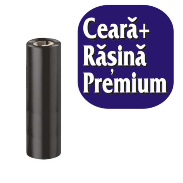 Ribon ceara si rasina calitate premium, 110mm x 74m, pentru imprimante de transfer termic, destinate imprimarii de etichete, ink out