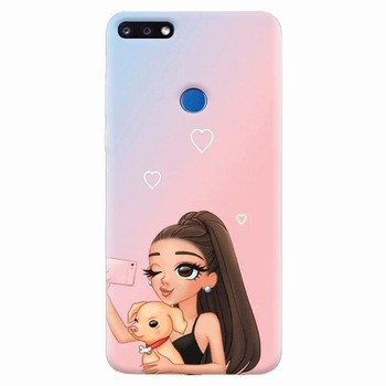 Husa silicon pentru Huawei Y7 Prime 2018, Selfie With Sweet Dog Husa silicon pentru Huawei Y7 Prime 2018, Selfie With Sweet Dog