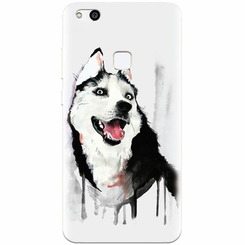 Husa silicon pentru Huawei P10 Lite, Husky Dog Watercolor Illustration Husa silicon pentru Huawei P10 Lite, Husky Dog Watercolor Illustration