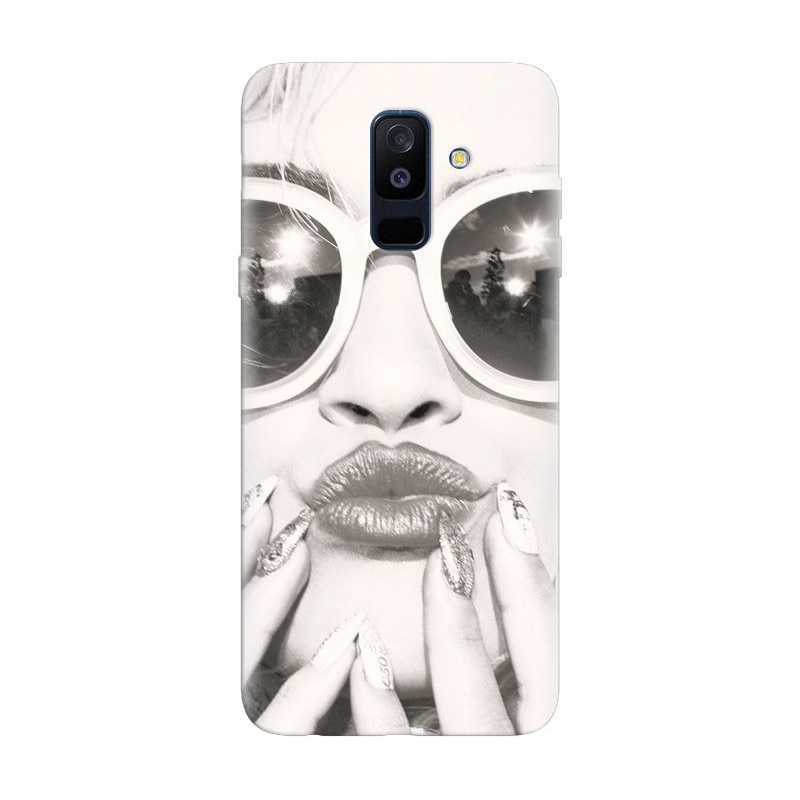 Husa silicon pentru Samsung Galaxy A6 Plus 2018, Black And White Portrait Blonde Model In Fashion Sunglasses