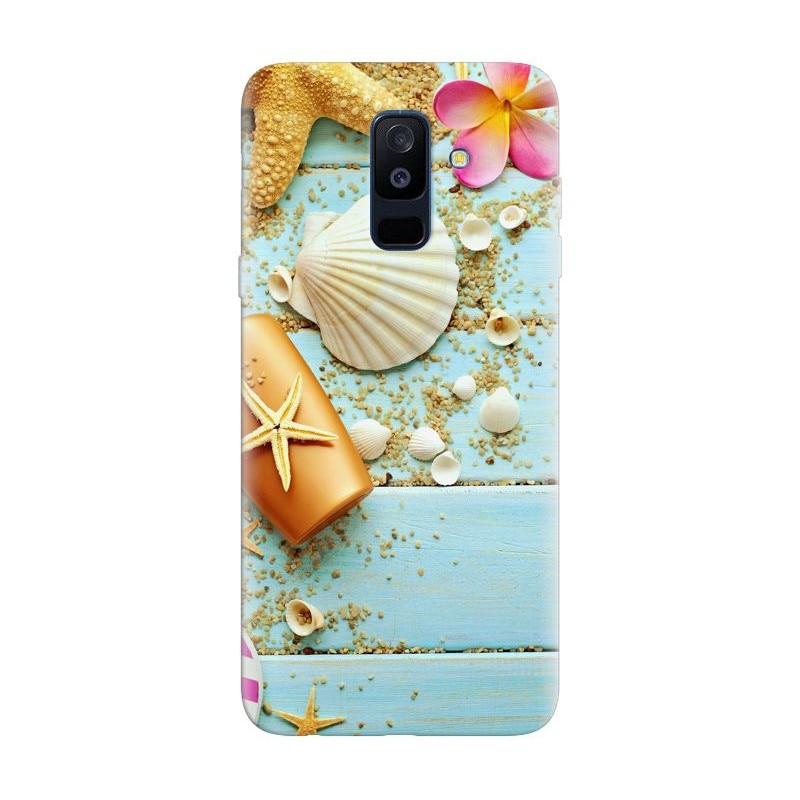 Husa silicon pentru Samsung Galaxy J8 Plus 2018, Blue Wood Seashells Sea Star
