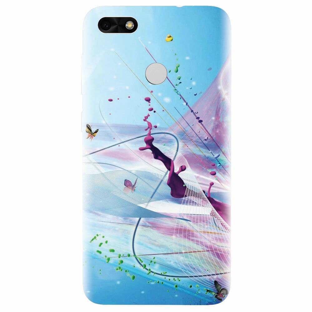 Husa silicon pentru Huawei P9 Lite, Artistic Paint Splash Purple Butterflies