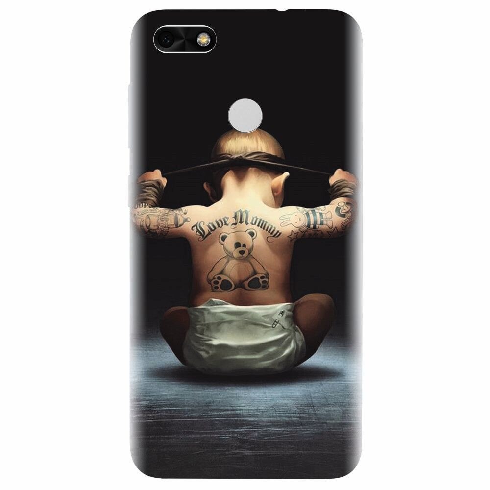 Husa silicon pentru Huawei Y6 Pro 2017, Body Builder Cute Baby Tattoo