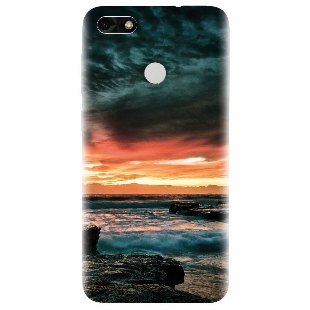 Husa silicon pentru Huawei P9 Lite mini, Dramatic Rocky Beach Shore Sunset