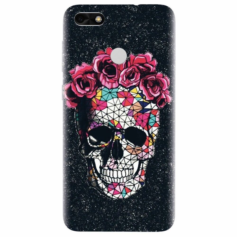 Husa silicon pentru Huawei P9 Lite, Colorful Skull Roses Space