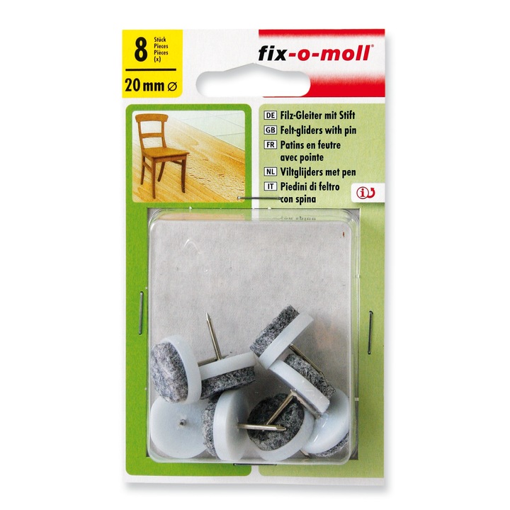 ABRABORO® FIX-O-MOLL szegezhető csúsztatófilc, fehér, D 20 mm, 8 db