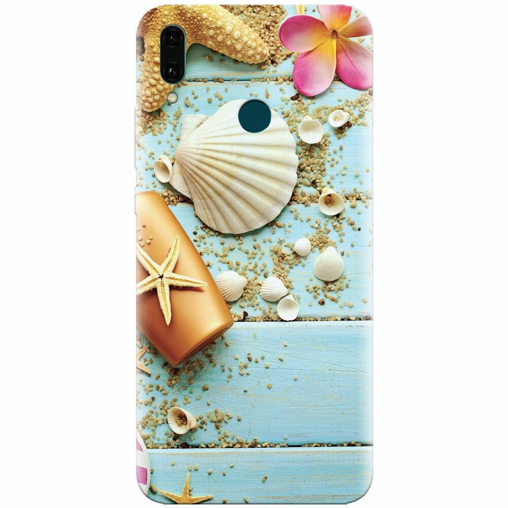 Husa silicon pentru Huawei Y9 2019, Blue Wood Seashells Sea Star
