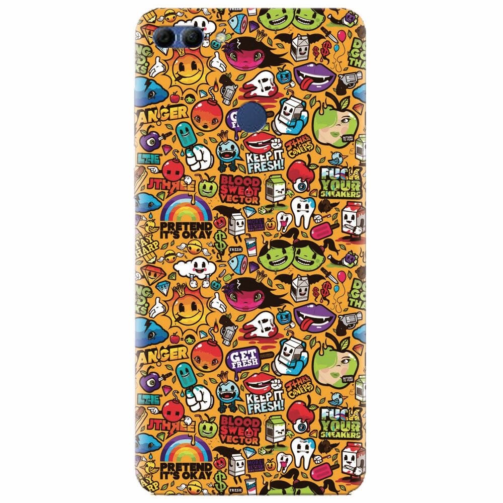 Husa silicon pentru Huawei Y9 2018, Colorful Sticker Illustrations