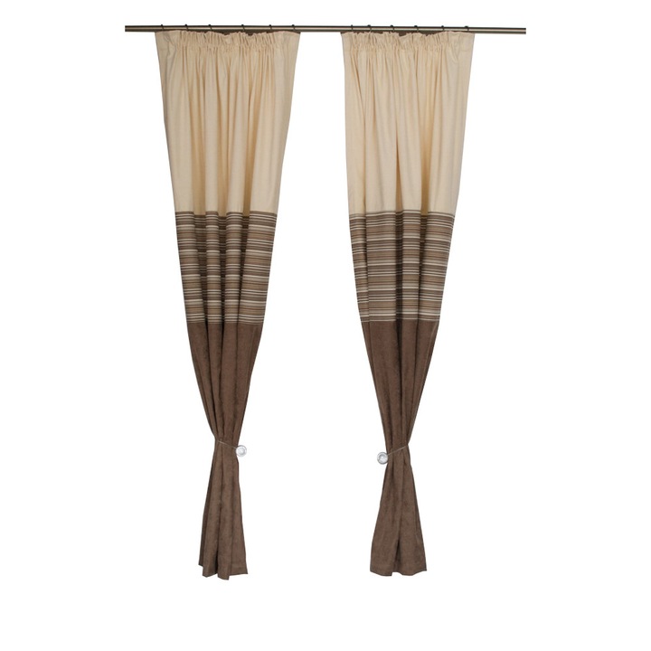 Draperie Velaria de culoare maro, ivory si o parte cu dungi, 270x215 cm