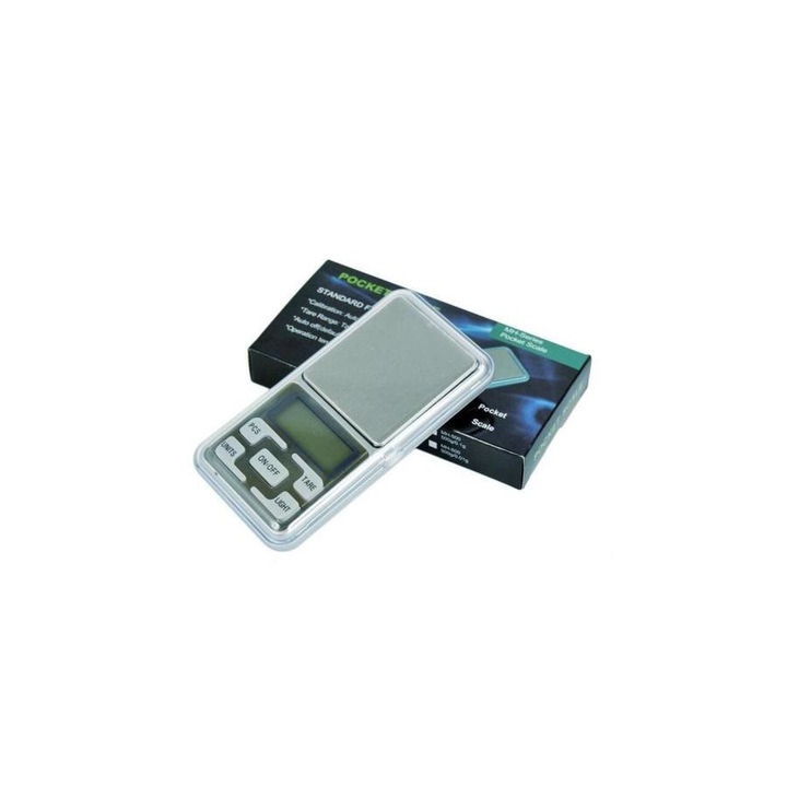 Cantar pentru Bijuterii, maxim 100 g, minim 0.01 g, Afisaj digital LCD, Gri