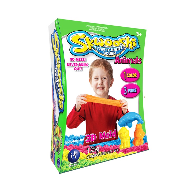 Nisip kinetic, Skwooshi, Squishy Animals cu 3 parti, Albastru, 125g