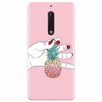 Husa silicon pentru Nokia 5, Rainbow Pinepple Husa silicon pentru Nokia 5, Rainbow Pinepple