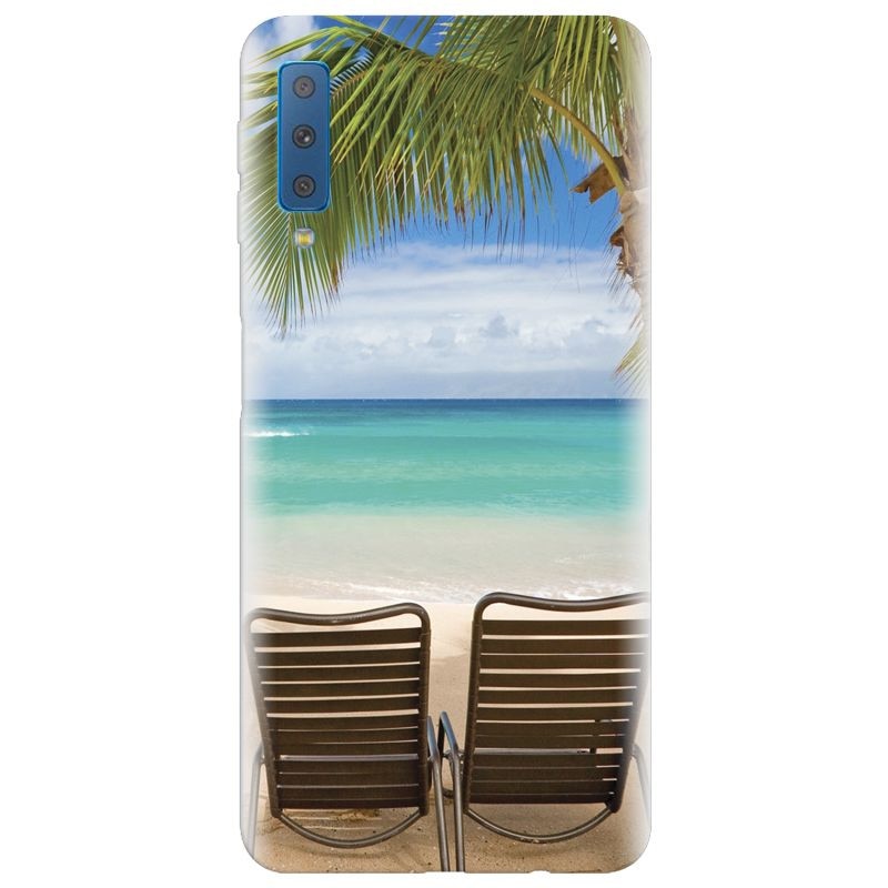 Husa silicon pentru Samsung Galaxy A7 2018, Beach Chairs Palm Tree Seaside