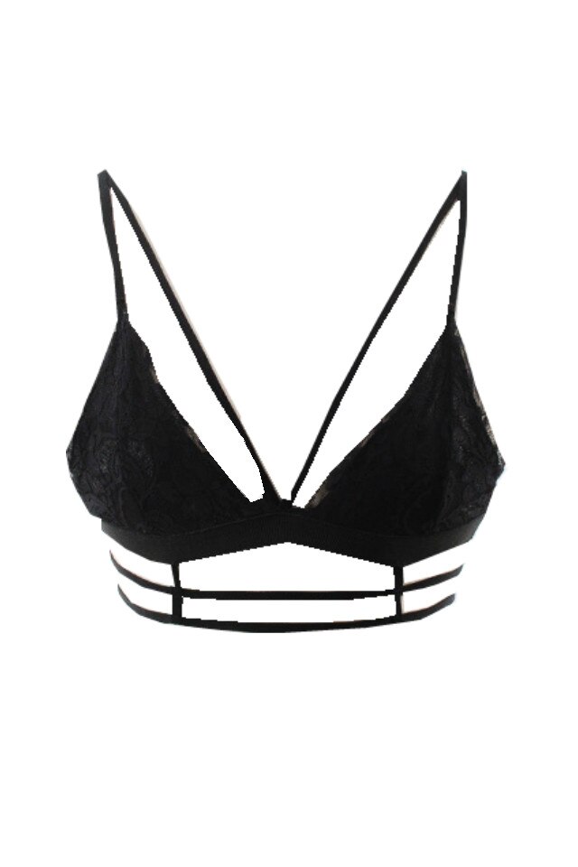 Sutien din dantela, cu captuseala, Negru