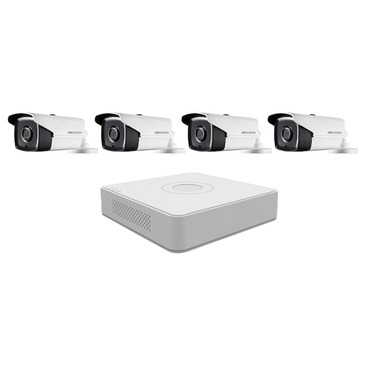 Sistem supraveghere Hikvision 2 camere 5MP ColorVu 2.8mm, lumina alba 20m, DVR 4 canale, accesorii montaj, hard disk 1TB