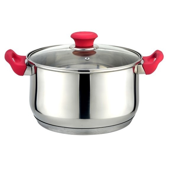 Oala cu capac, otel inoxidabil, 24x13 cm, 5L, argintiu/rosu