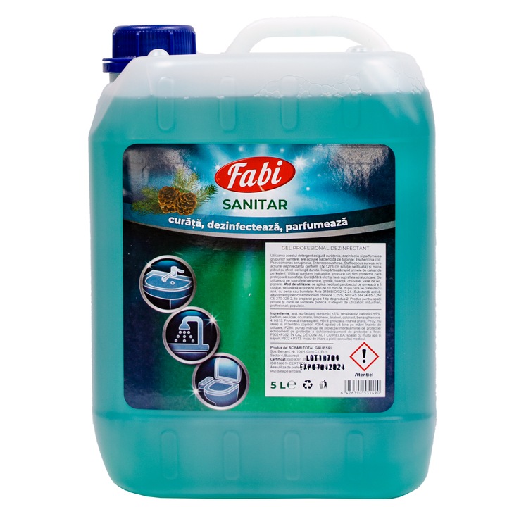 Detergent obiecte sanitare, Fabi, 5L, indeparteaza murdaria si dezinfecteaza