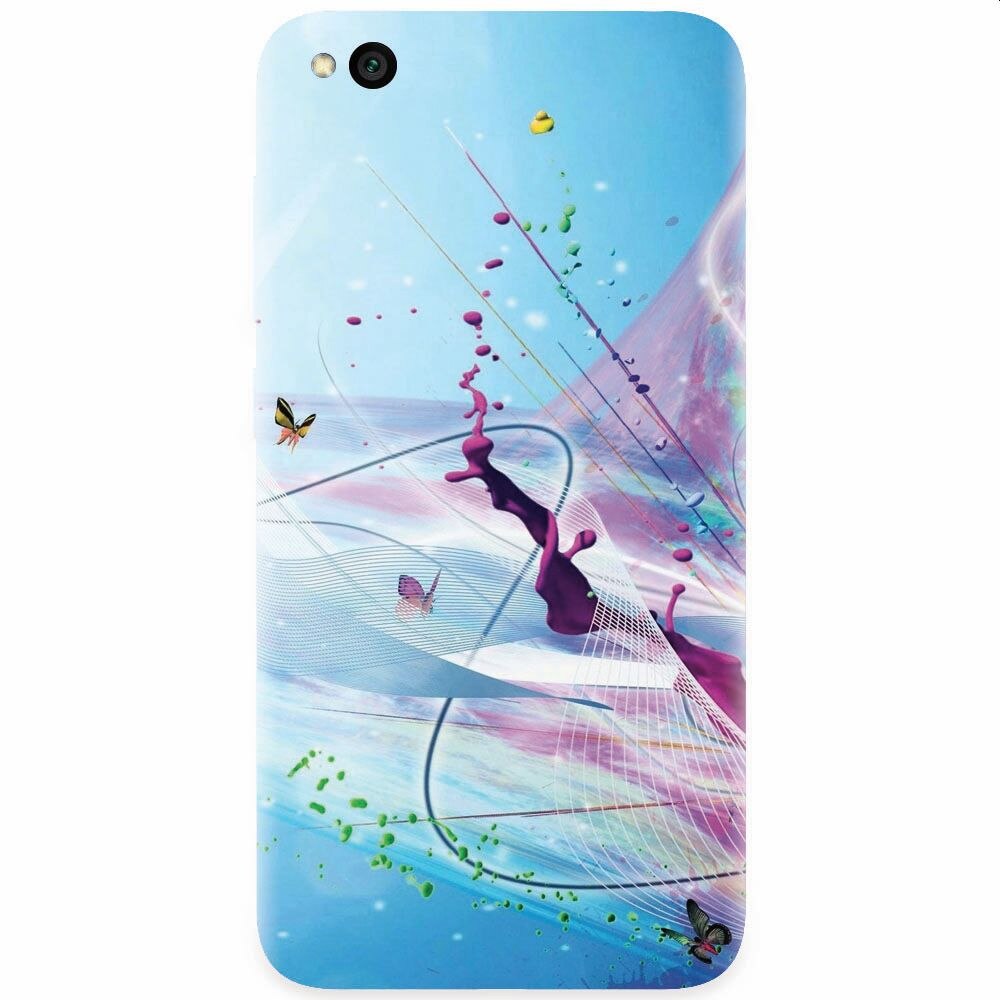 Husa silicon pentru Xiaomi Redmi Go, Artistic Paint Splash Purple Butterflies