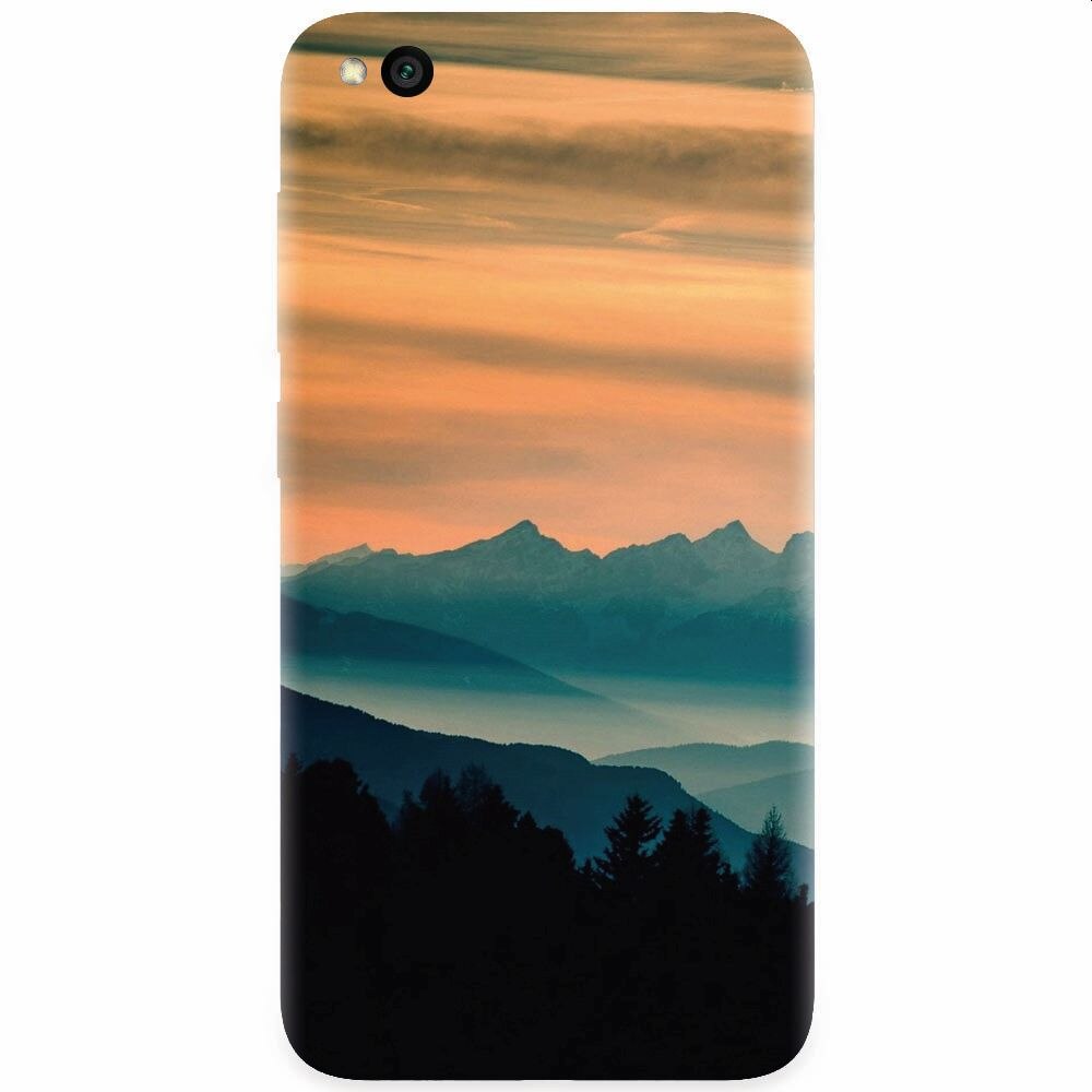 Husa silicon pentru Xiaomi Redmi Go, Blue Mountains Orange Clouds Sunset Landscape