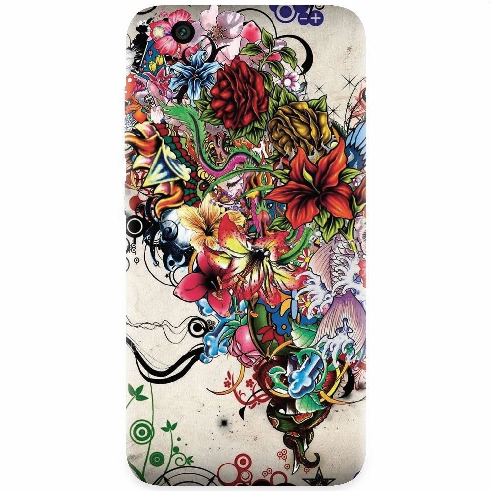 Husa silicon pentru Xiaomi Redmi Go, Abstract Flowers Tattoo Illustration