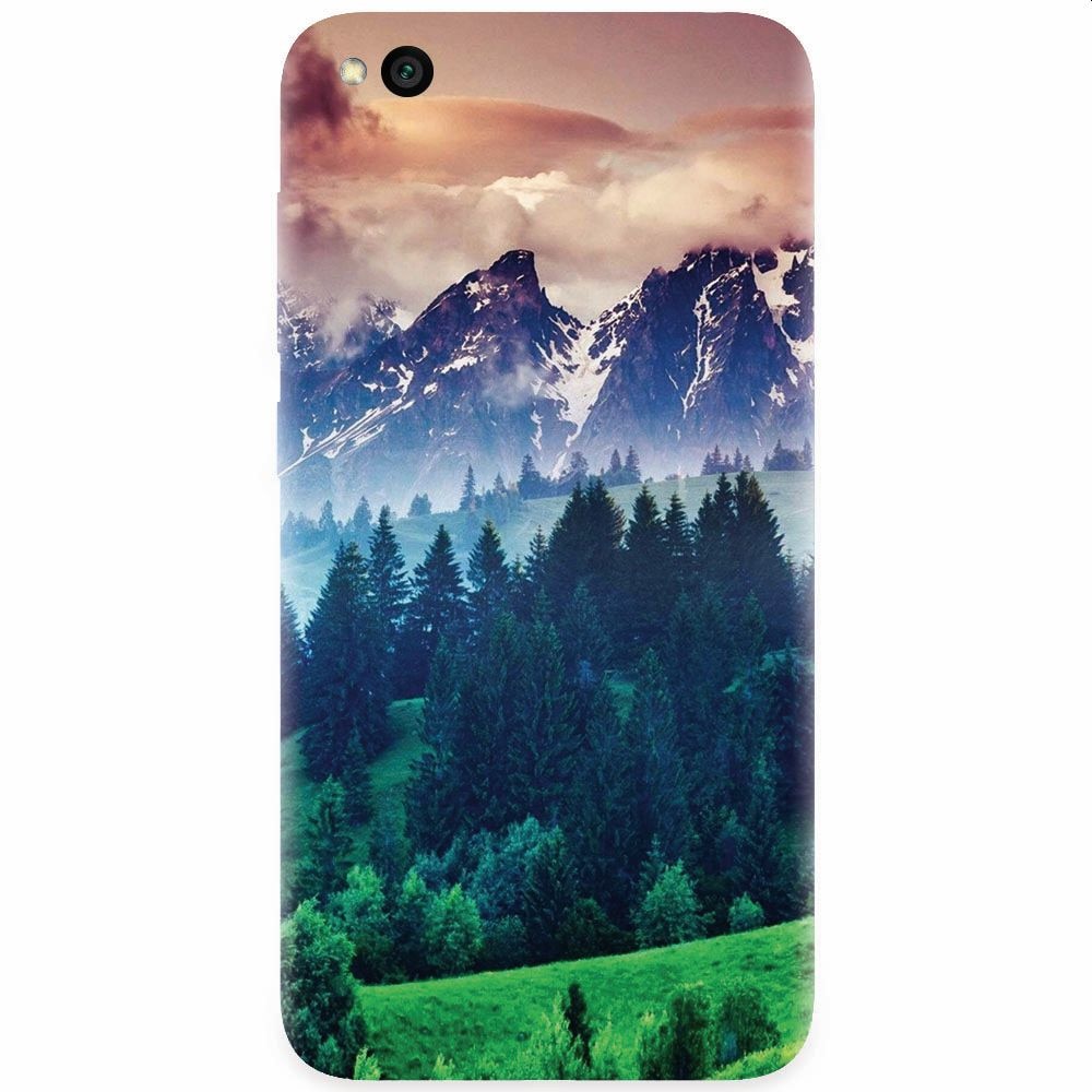 Husa silicon pentru Xiaomi Redmi Go, Forest Hills Snowy Mountains And Sunset Clouds