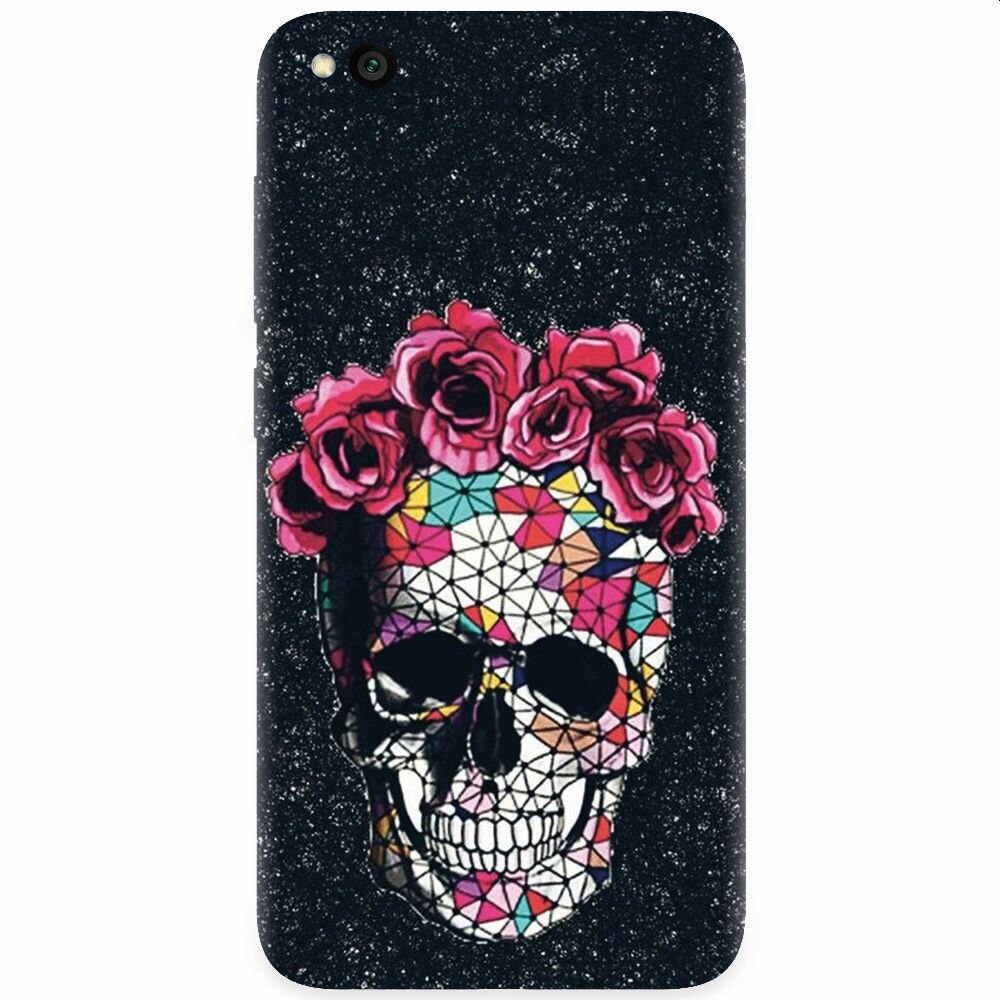 Husa silicon pentru Xiaomi Redmi Go, Colorful Skull Roses Space