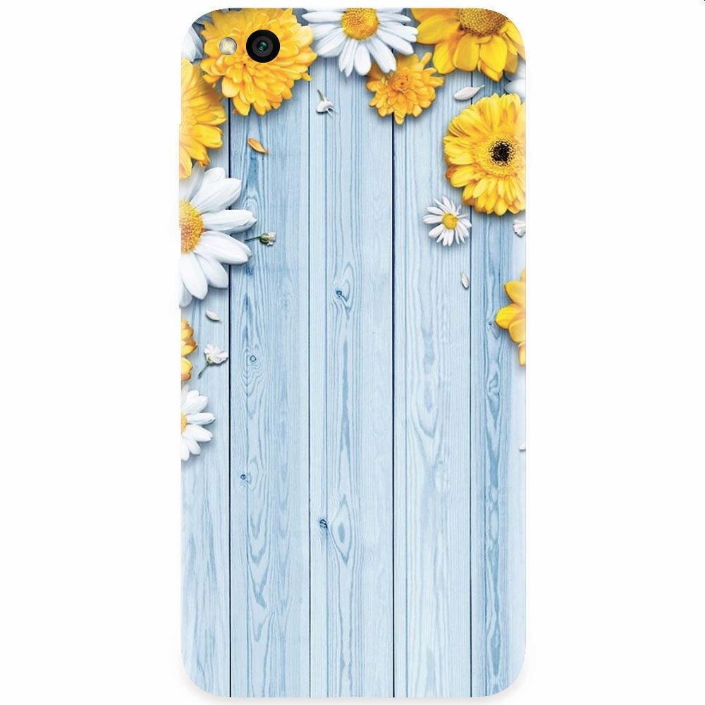 Husa silicon pentru Xiaomi Redmi Go, Sunflower On Blue Wood