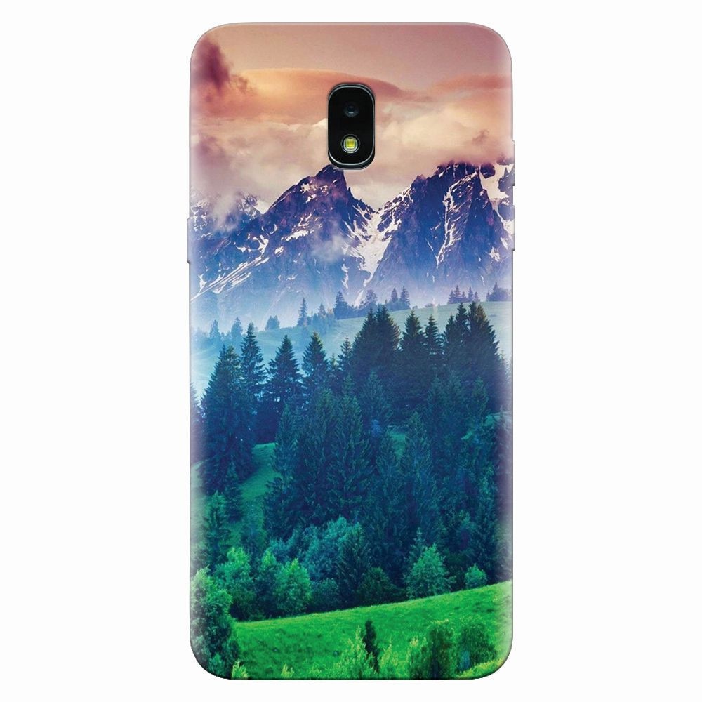 Husa silicon pentru Samsung Galaxy J3 2018, Forest Hills Snowy Mountains And Sunset Clouds