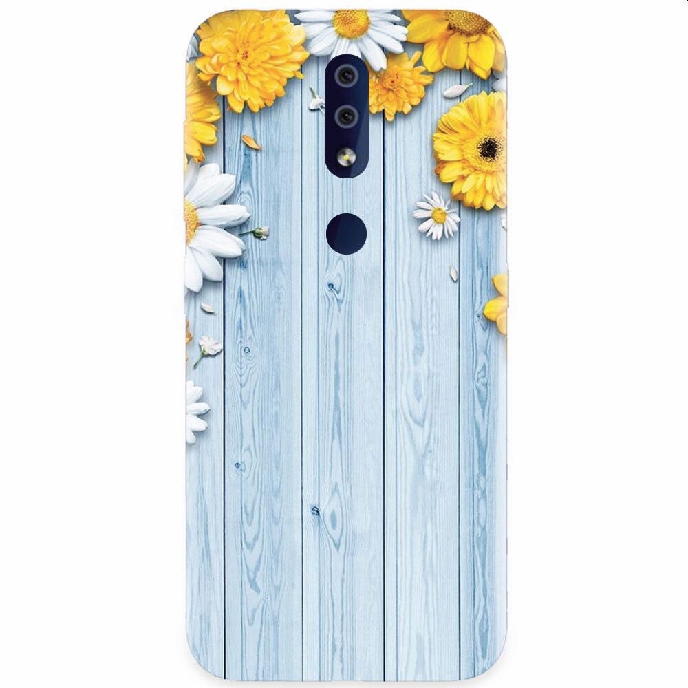 Husa silicon pentru Nokia 4.2, Sunflower On Blue Wood