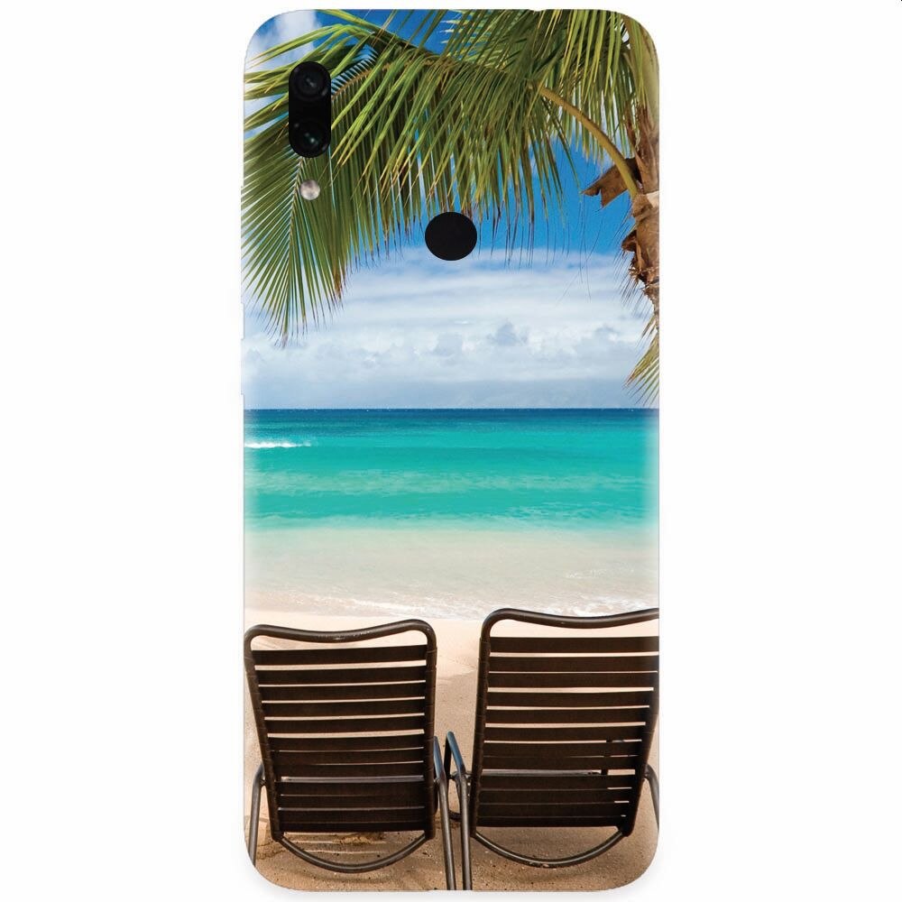 Husa silicon pentru Xiaomi Redmi Note 7, Beach Chairs Palm Tree Seaside