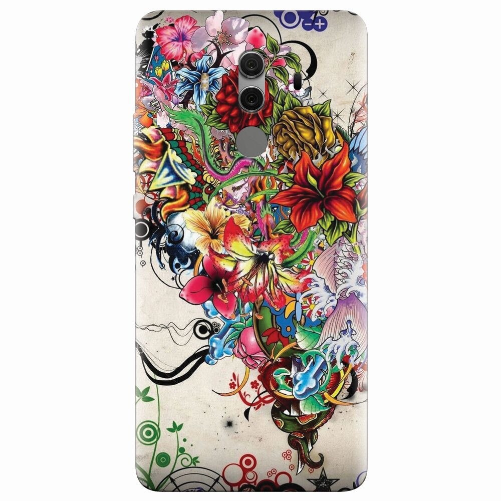 Husa silicon pentru Huawei Mate 10 Pro, Abstract Flowers Tattoo Illustration
