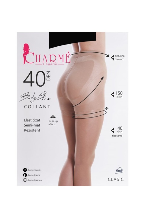 Dres Body Collant, 40 DEN, CHARME Lingerie, Negru