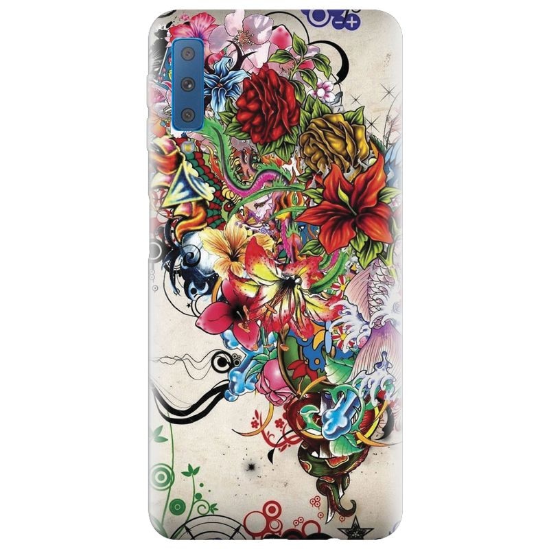 Husa silicon pentru Samsung Galaxy A7 2018, Abstract Flowers Tattoo Illustration