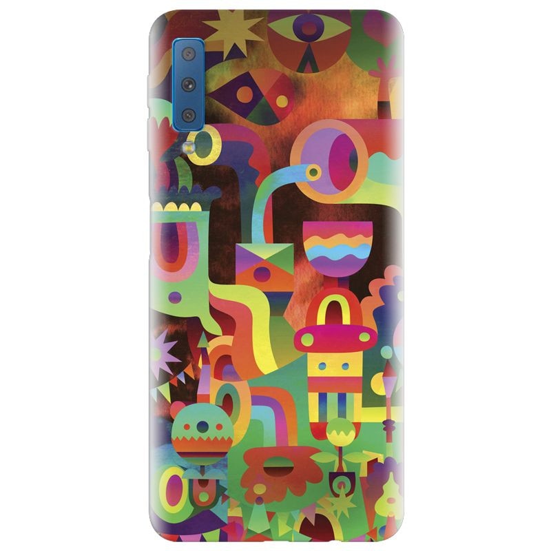Husa silicon pentru Samsung Galaxy A7 2018, Abstract Colorful Shapes