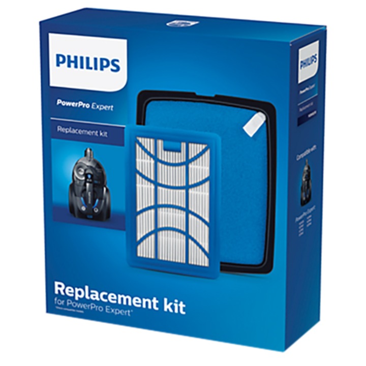 Kit de schimb FC8003/01 pentru filtrul antialergic H13 compatibil cu gama Philips PowerPro Expert, Filtru de evacuare, Filtru de admisie lavabil
