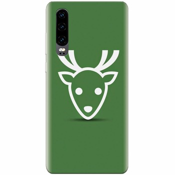 Husa silicon pentru Huawei P30, Minimal Reindeer Illustration Green Husa silicon pentru Huawei P30, Minimal Reindeer Illustration Green