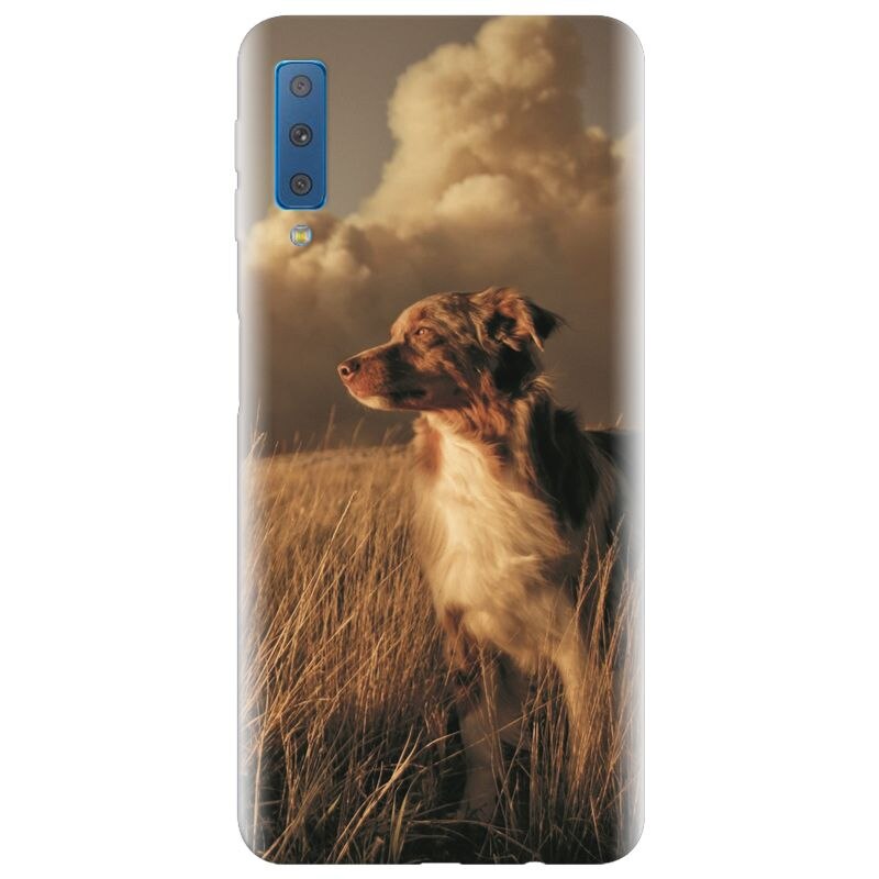 Husa silicon pentru Samsung Galaxy A7 2018, Alone Dog Animal In Grass