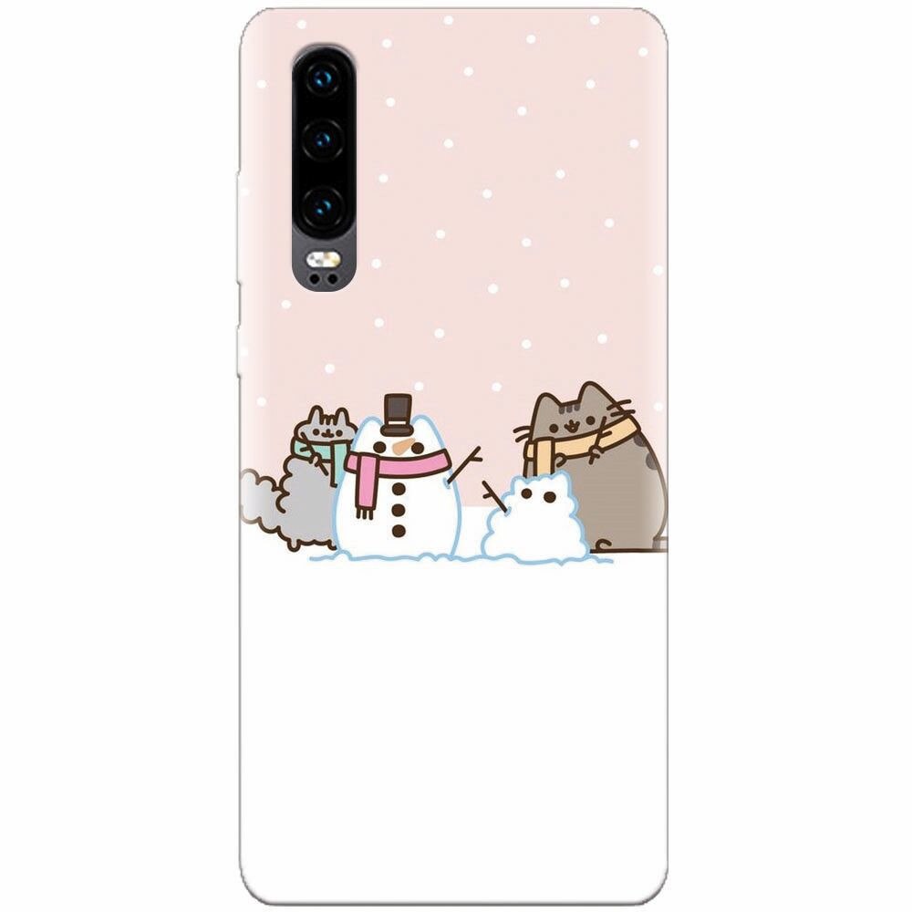 Husa silicon pentru Huawei P30, Cat And Snowman